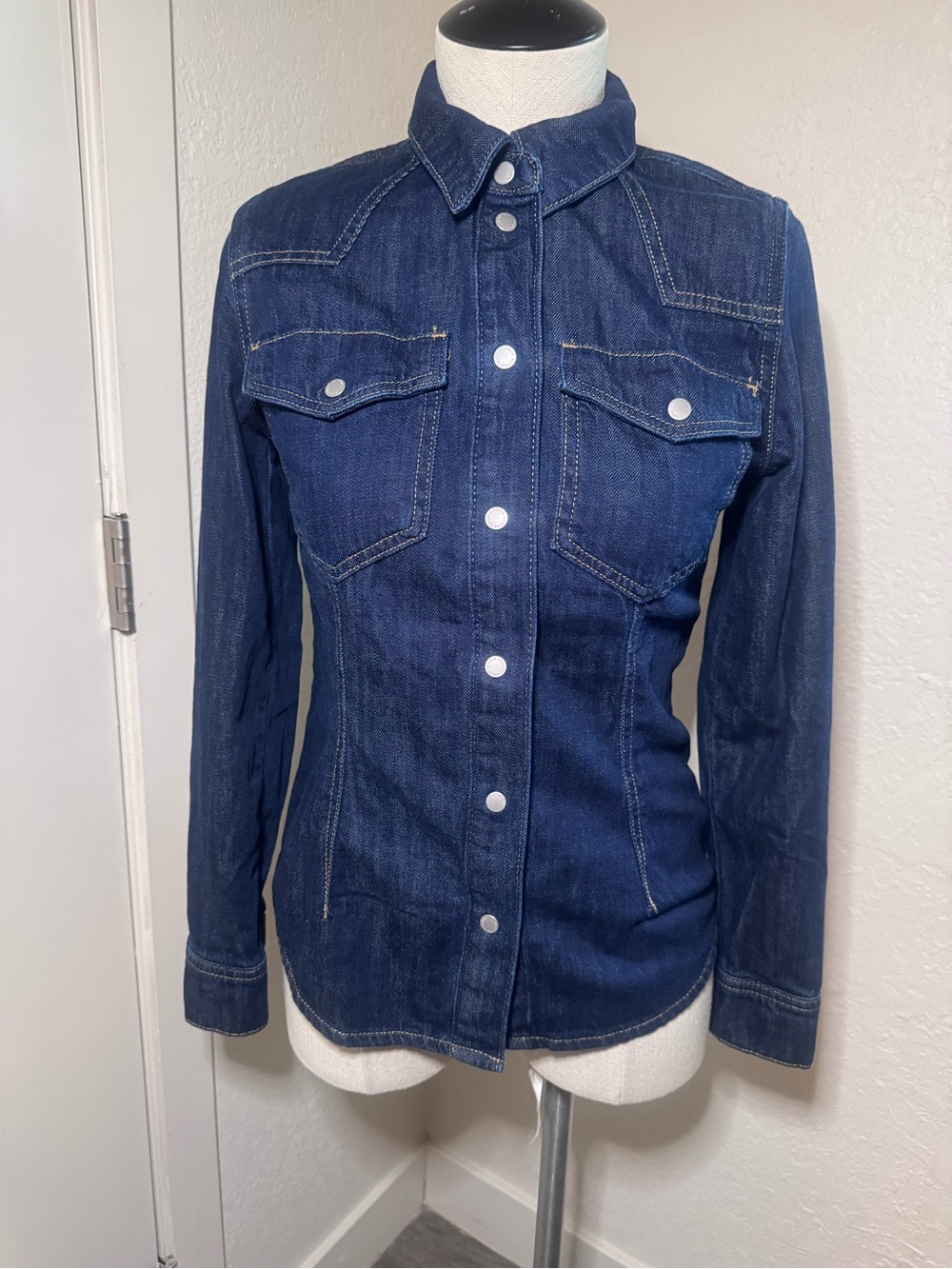 Dark Blue Denim Snap-Front Women's